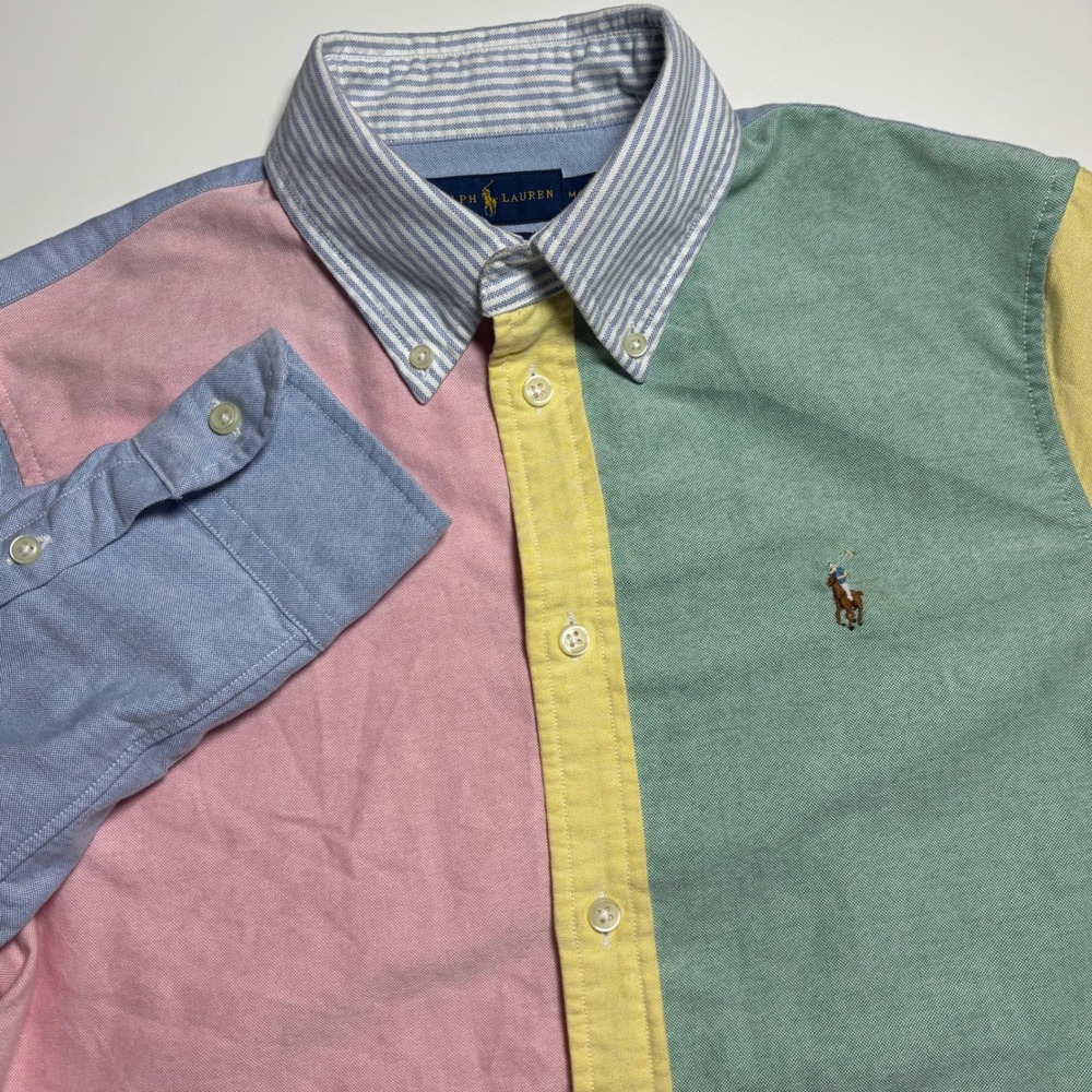 Polo Ralph Lauren Oxford Custom fit Fun Shirt Pastel Color Block Sz M Button Up - Picture 5 of 7